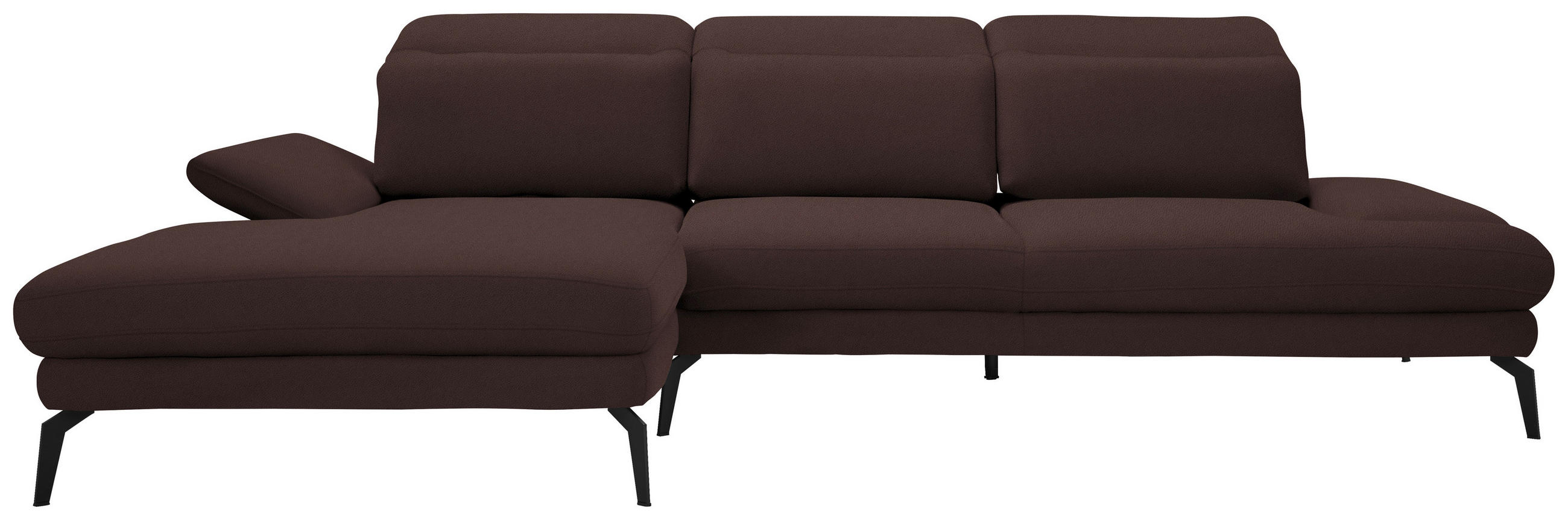 ECKSOFA in Flachgewebe Dunkelbraun  - Dunkelbraun/Schwarz, Design, Textil/Metall (180/289cm) - Stylife