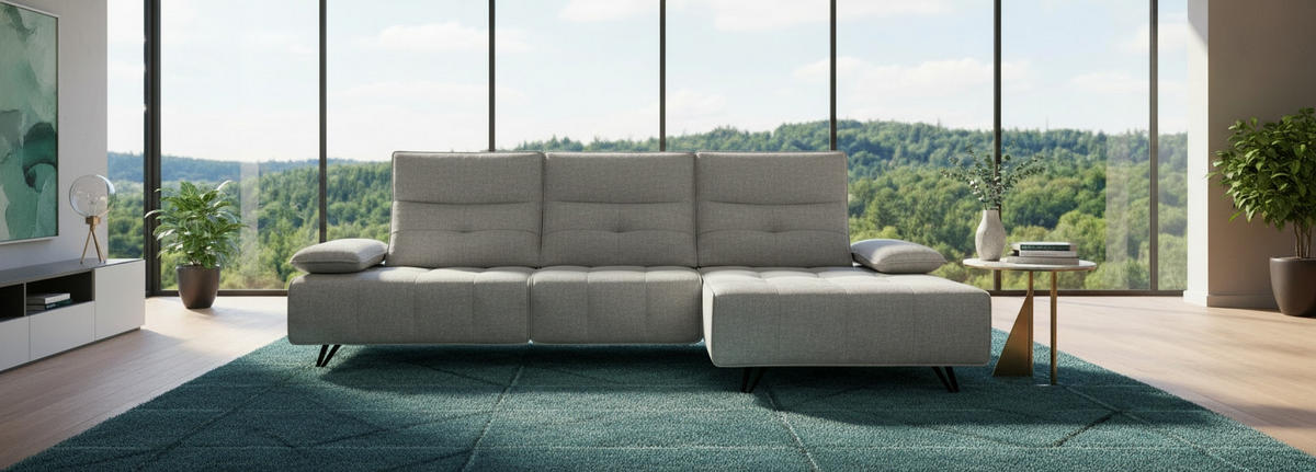 ECKSOFA Grau Chenille  - Schwarz/Grau, Design, Kunststoff/Textil (314/162cm) - Livetastic