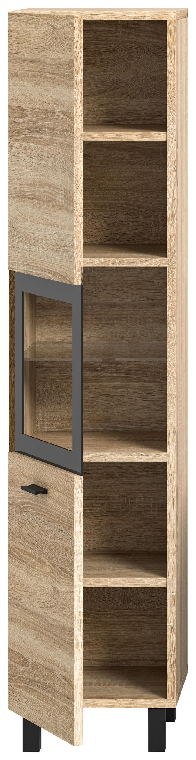MIDISCHRANK 30/125/29 cm  - Schwarz/Sonoma Eiche, MODERN, Glas/Holzwerkstoff (30/125/29cm) - MID.YOU