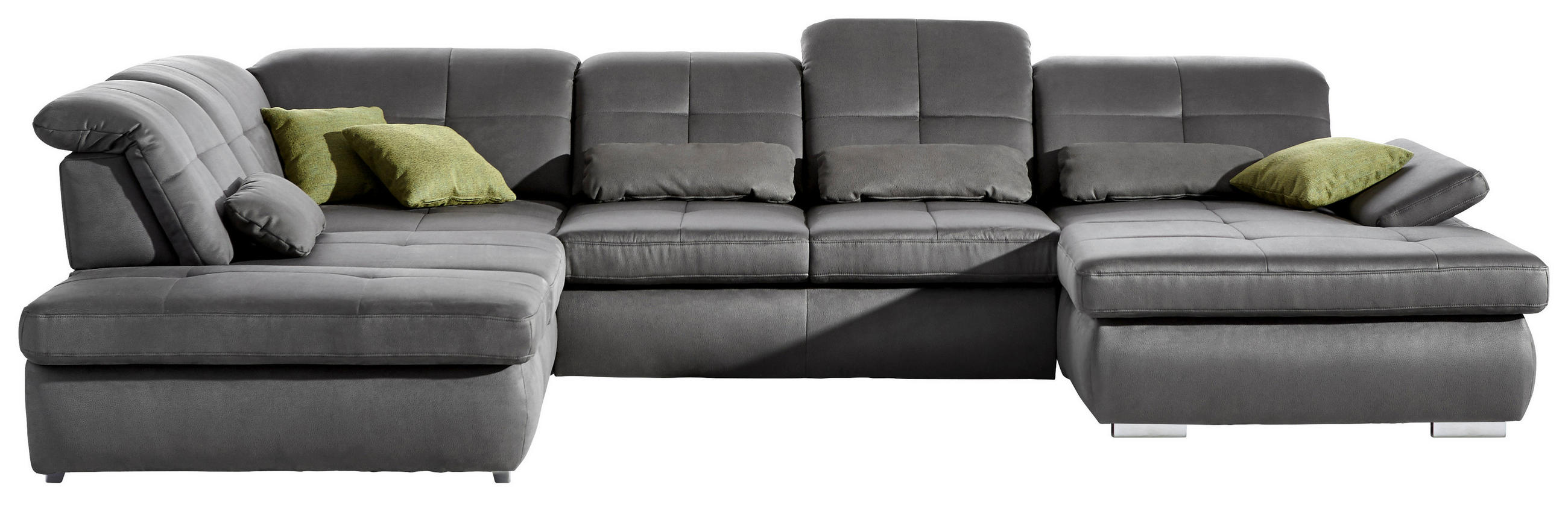 WOHNLANDSCHAFT Grau Mikrofaser  - Chromfarben/Grau, Design, Textil/Metall (260/371/195cm) - Beldomo Style