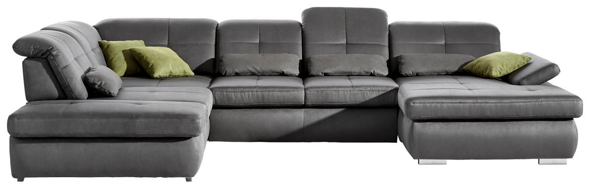 WOHNLANDSCHAFT Mikrofaser Grau  - Chromfarben/Grau, Design, Textil/Metall (260/371/195cm) - Beldomo Style