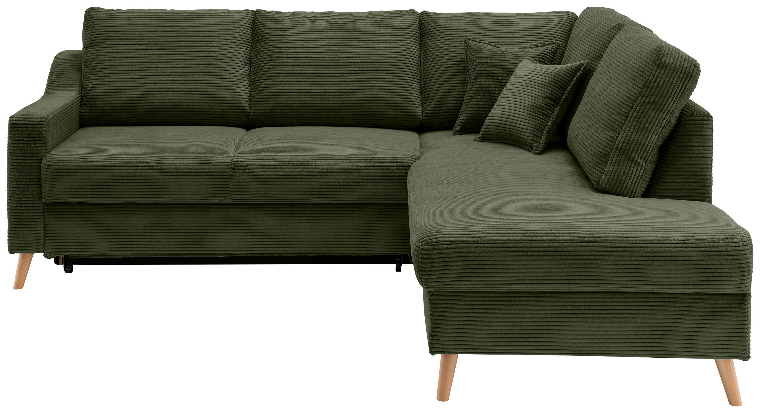 ECKSOFA Valentina Dunkelgrün Cord  - Dunkelgrün/Naturfarben, MODERN, Holz/Textil (230/200cm) - Livetastic