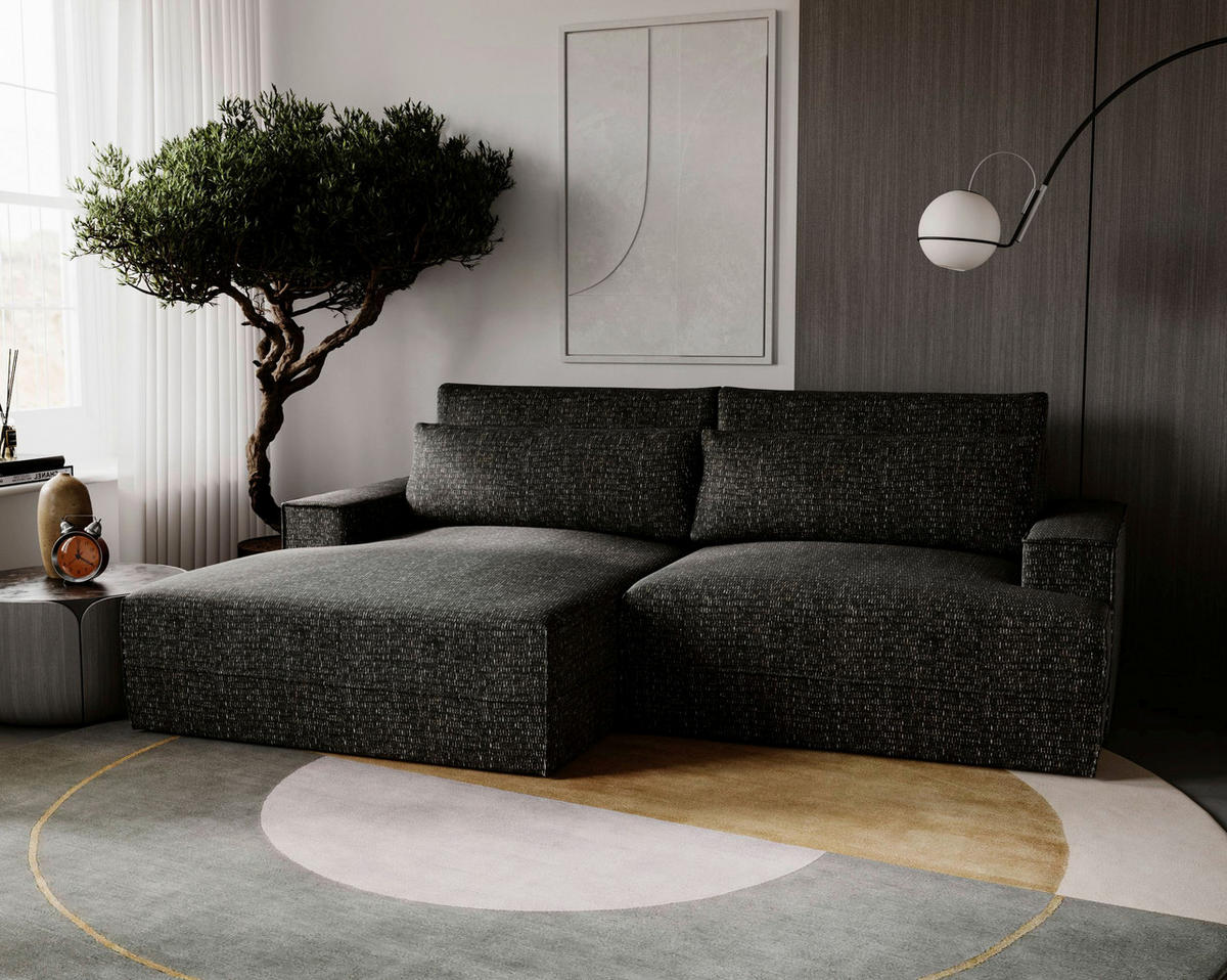 ECKSOFA Struktur Schwarz  - Schwarz, Design, Kunststoff/Textil (156/272cm) - Livetastic