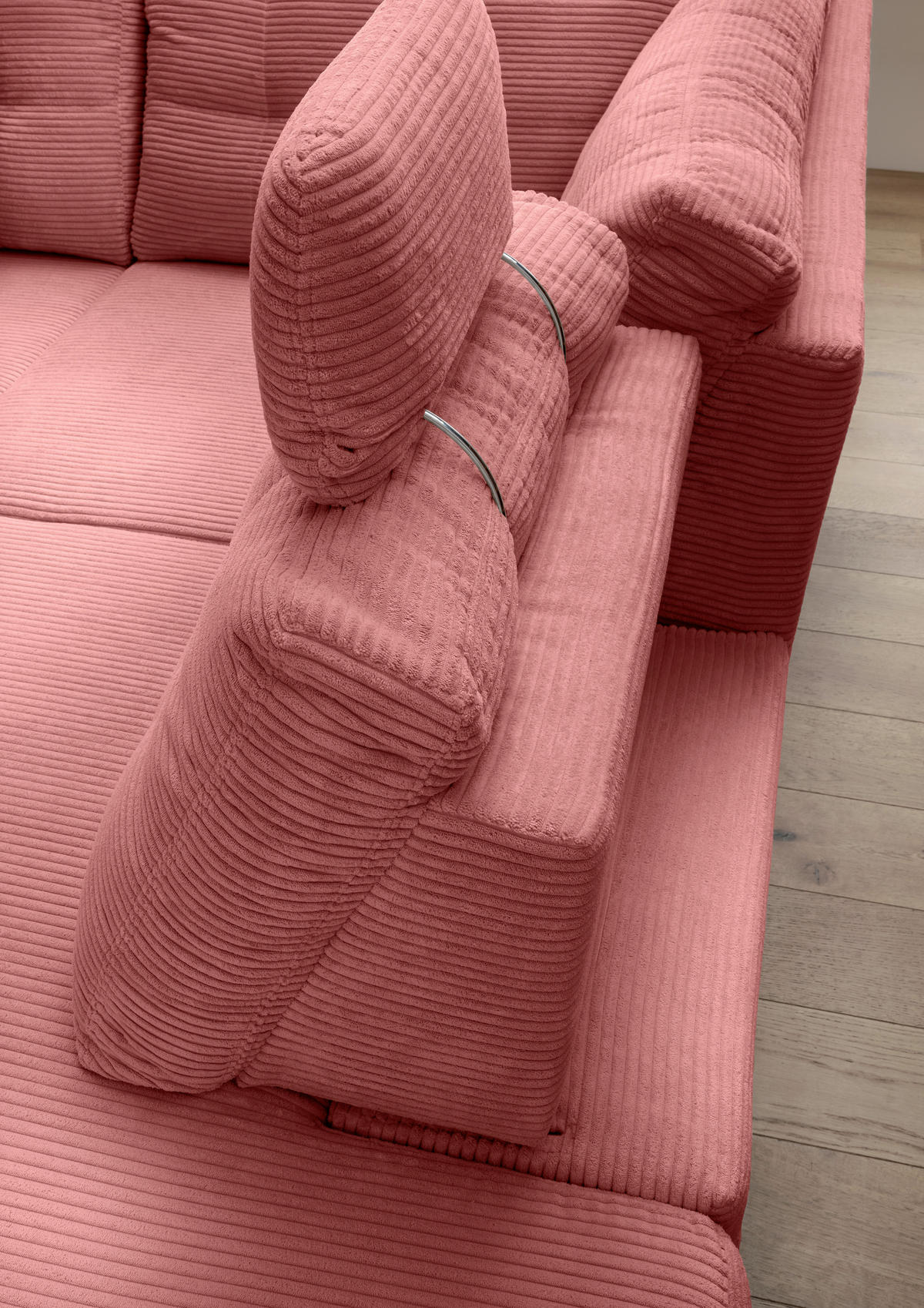 ECKSOFA in Cord Koralle  - Koralle/Naturfarben, Modern, Holz/Textil (274/206cm) - Livetastic