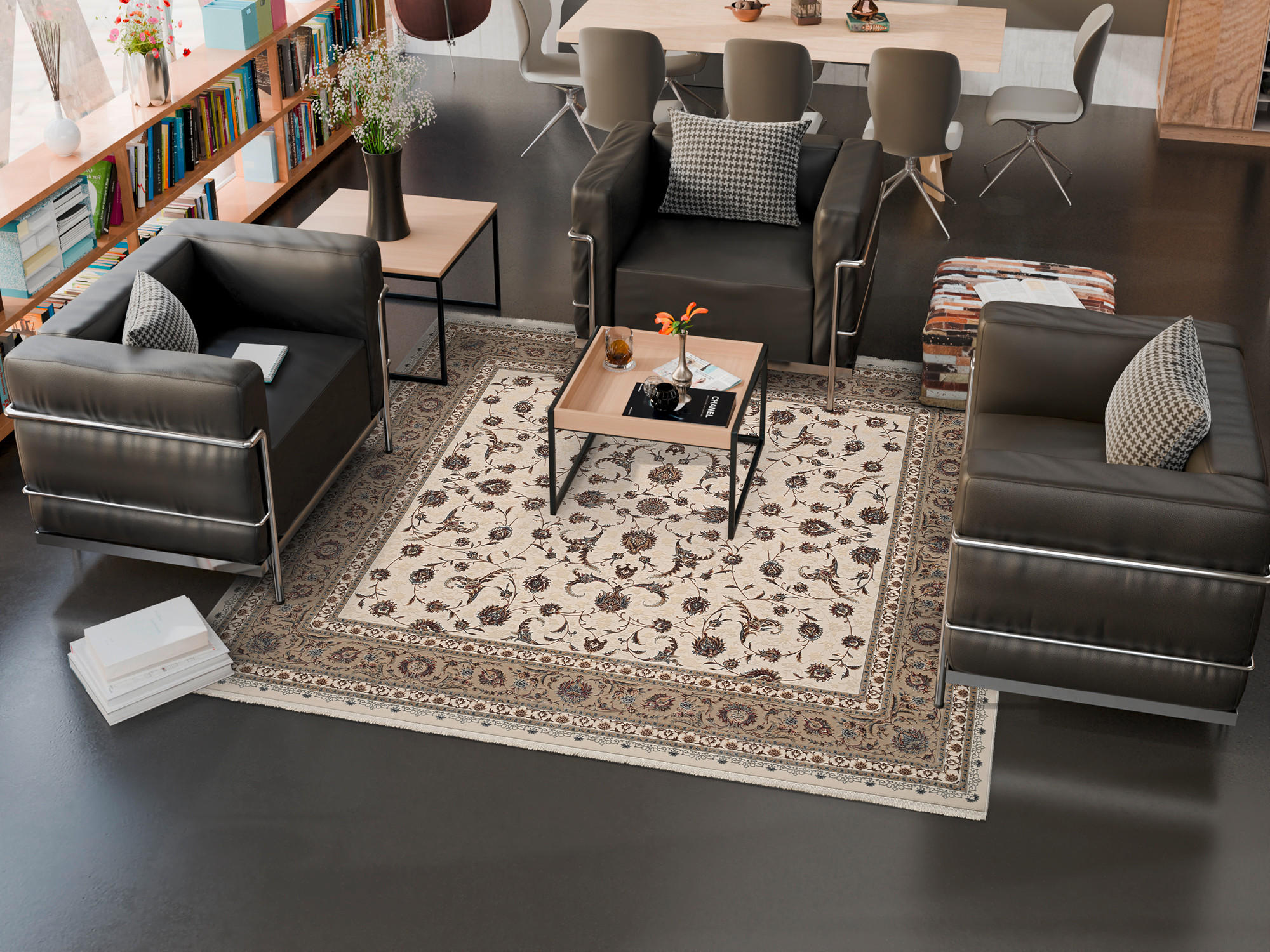 Thumbnail - Dieter Knoll Webteppich Pangäa, Creme, Beige, Textil, Ornament, quadratisch, 200x200 cm, Oeko-Tex® Standard 100, für Fuß...