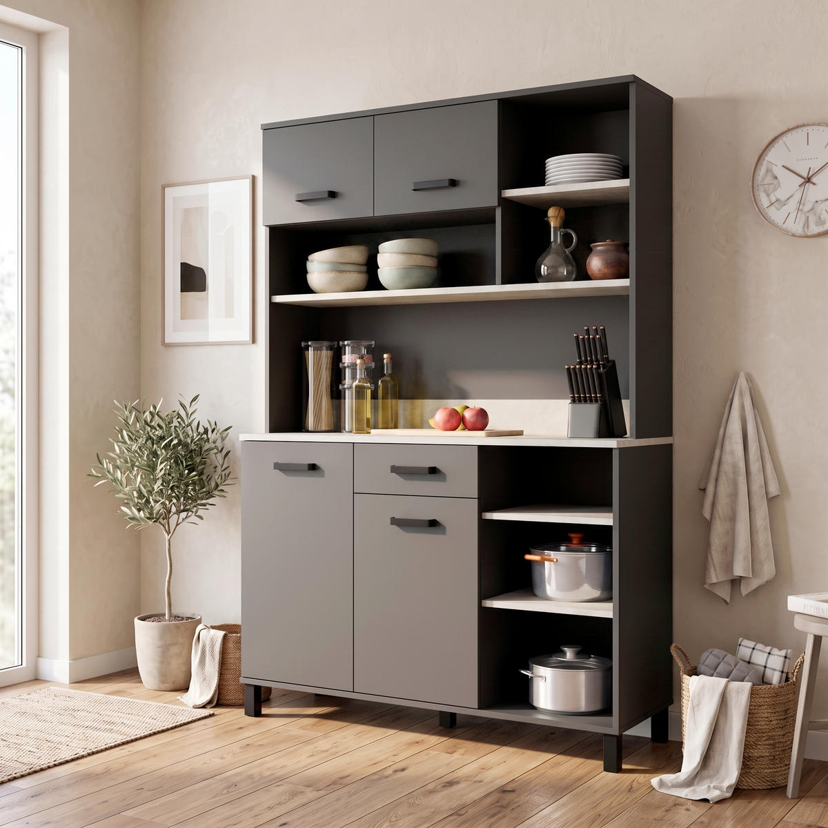 BUFFET 119,1/177/40 cm  in Anthrazit, Hellgrau  - Anthrazit/Hellgrau, KONVENTIONELL, Holzwerkstoff/Metall (119,1/177/40cm) - P & B