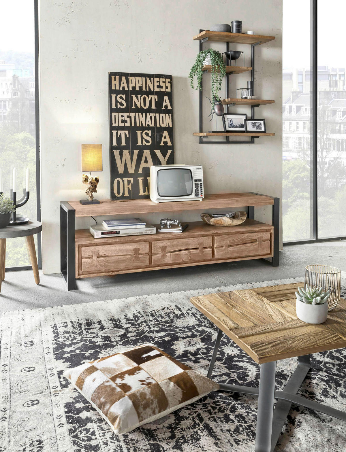 LOWBOARD  160/55/40 cm 3 Schublade(n)  - Schwarz/Naturfarben, Design, Holz/Metall (160/55/40cm) - MID.YOU