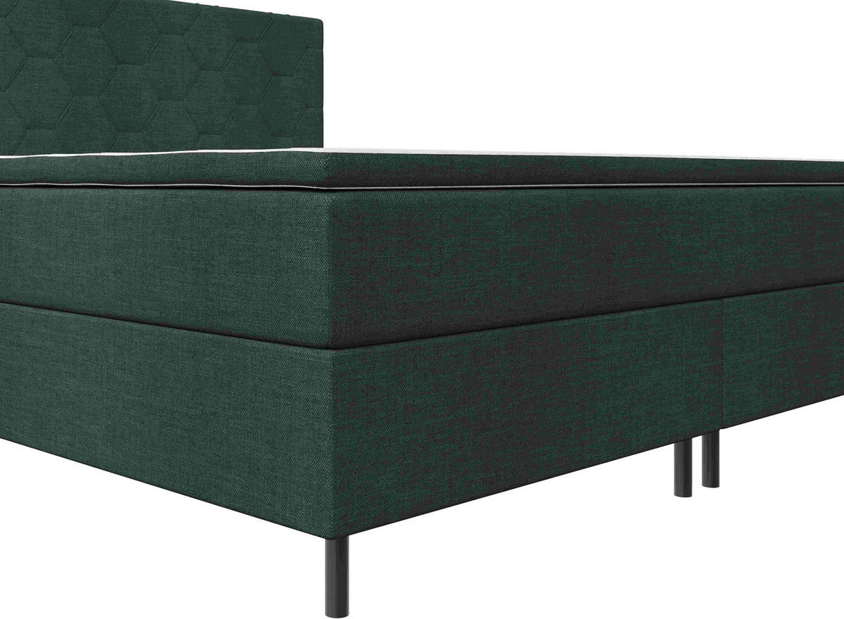 BOXSPRINGBETT 180/200 cm,  in Dunkelgrün, Matratze, Topper, H2 + H2 = mittel  - Dunkelgrün/Schwarz, KONVENTIONELL, Textil/Metall (180/200cm) - Chameo
