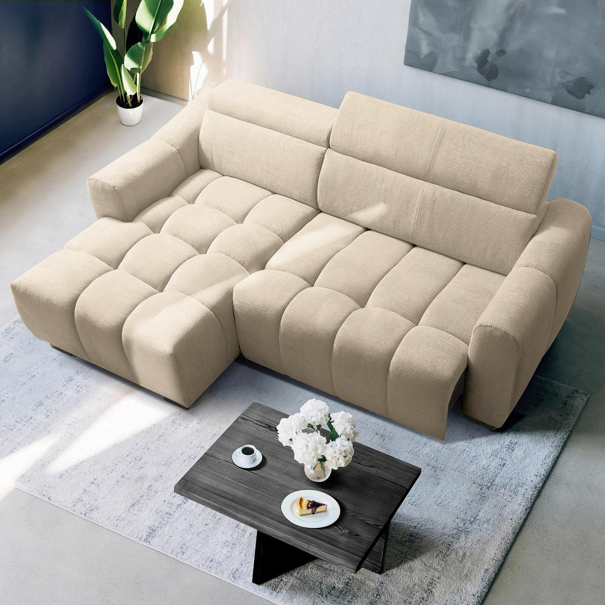 ECKSOFA  Webstoff Beige  - Beige/Schwarz, Design, Kunststoff/Textil (177/274cm) - Livetastic