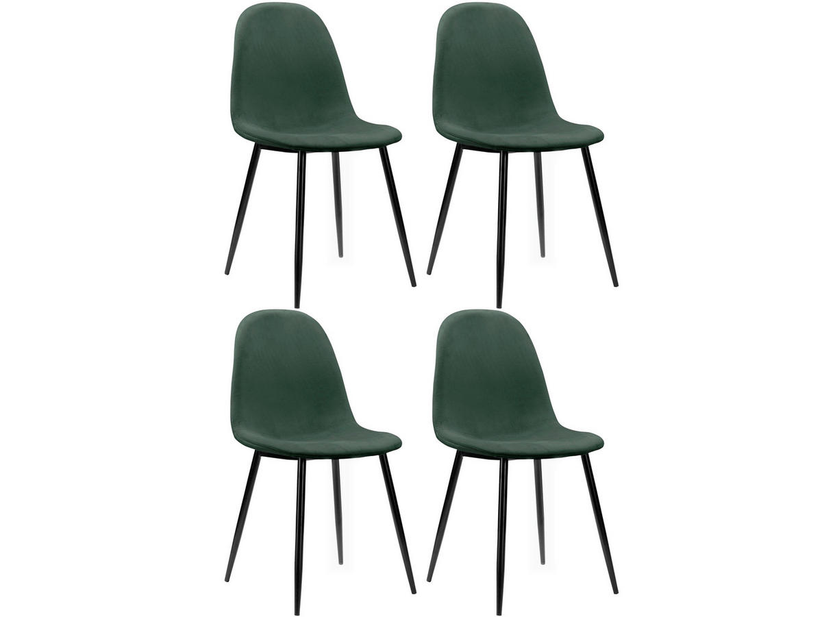 STUHL-SET 4 Stück  in Stahl Velours Metall, Textil  - Dunkelgrün/Schwarz, Design, Textil/Metall (44/87/51cm) - MID.YOU