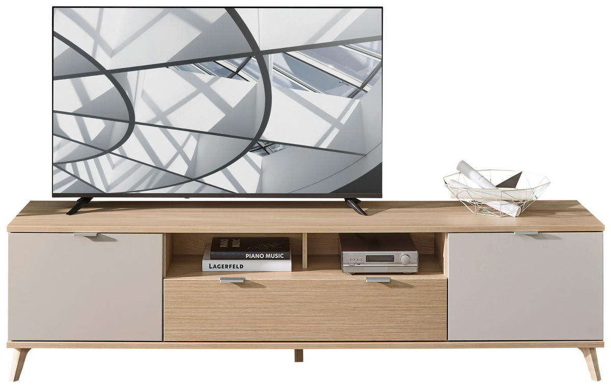 DNEVNI REGAL,  barve hrasta, kašmir  - barve kroma/kašmir, Moderno, kovina/steklo (329/199/44cm) - Hom`in