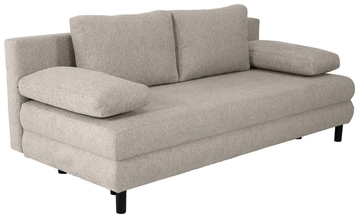 SCHLAFSOFA Webstoff Graubraun  - Graubraun/Schwarz, Design, Textil/Metall (197/84/92,5cm) - home24