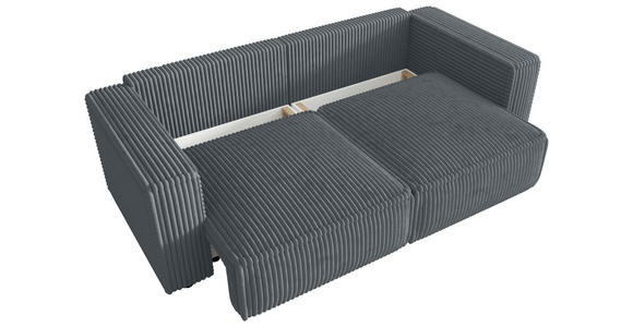 SCHLAFSOFA Cord Grau  inkl. Zierkissen, Bettkasten, Schlaffunktion  - Schwarz/Grau, MODERN, Kunststoff/Textil (250/68/104cm) - Xora