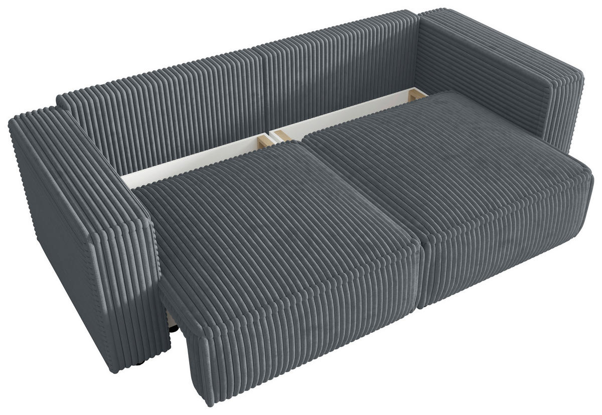 SCHLAFSOFA Cord Grau  inkl. Zierkissen, Bettkasten, Schlaffunktion  - Schwarz/Grau, MODERN, Kunststoff/Textil (250/68/104cm) - Xora
