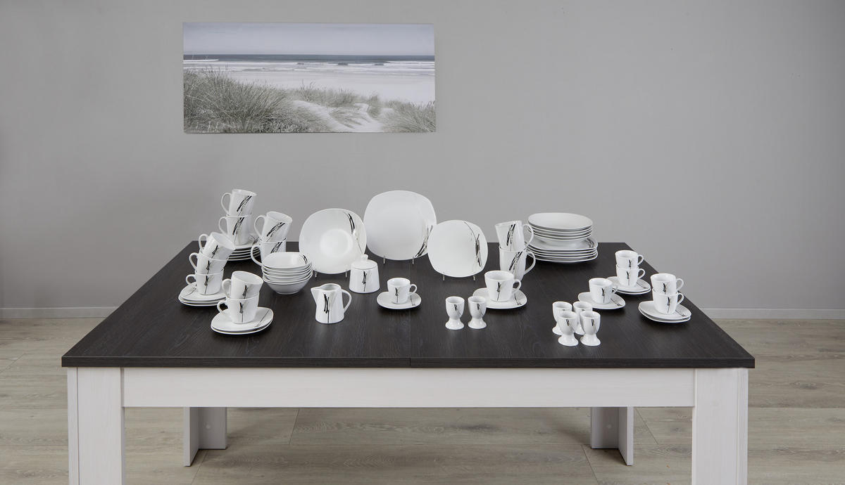 KOMBINOVANÝ SERVIS 62-dielne, porcelán keramika  - čierna/sivá, Design, keramika - Boxxx