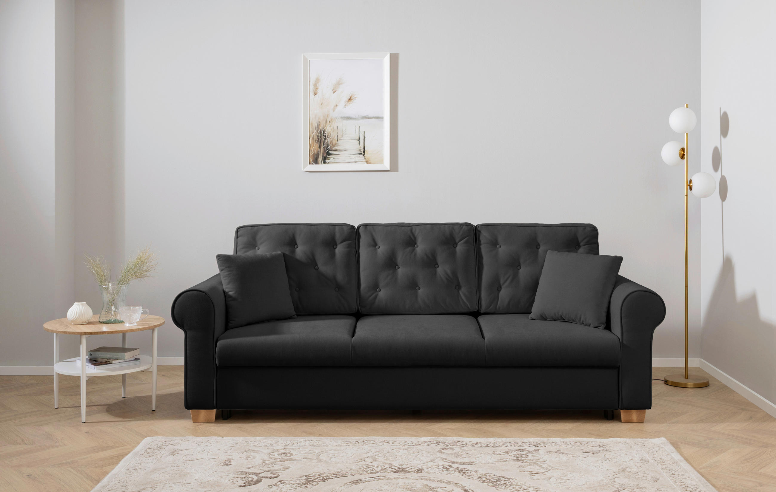 SCHLAFSOFA in Chenille Anthrazit  - Anthrazit/Buchefarben, Design, Holz/Textil (240/94/98cm) - MID.YOU