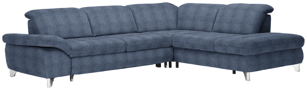 ECKSOFA in Webstoff Blau  - Chromfarben/Blau, Design, Textil/Metall (319/260cm) - Beldomo Style