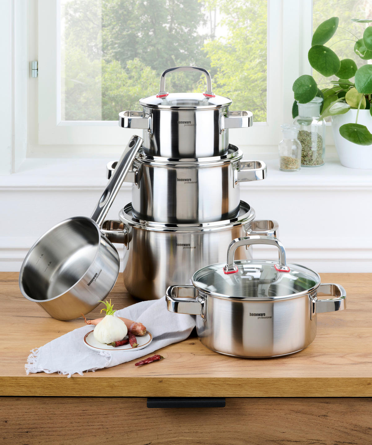 SADA HRNCŮ, 5dílné - průhledné/čiré, Design, kov/sklo - Homeware Profession.