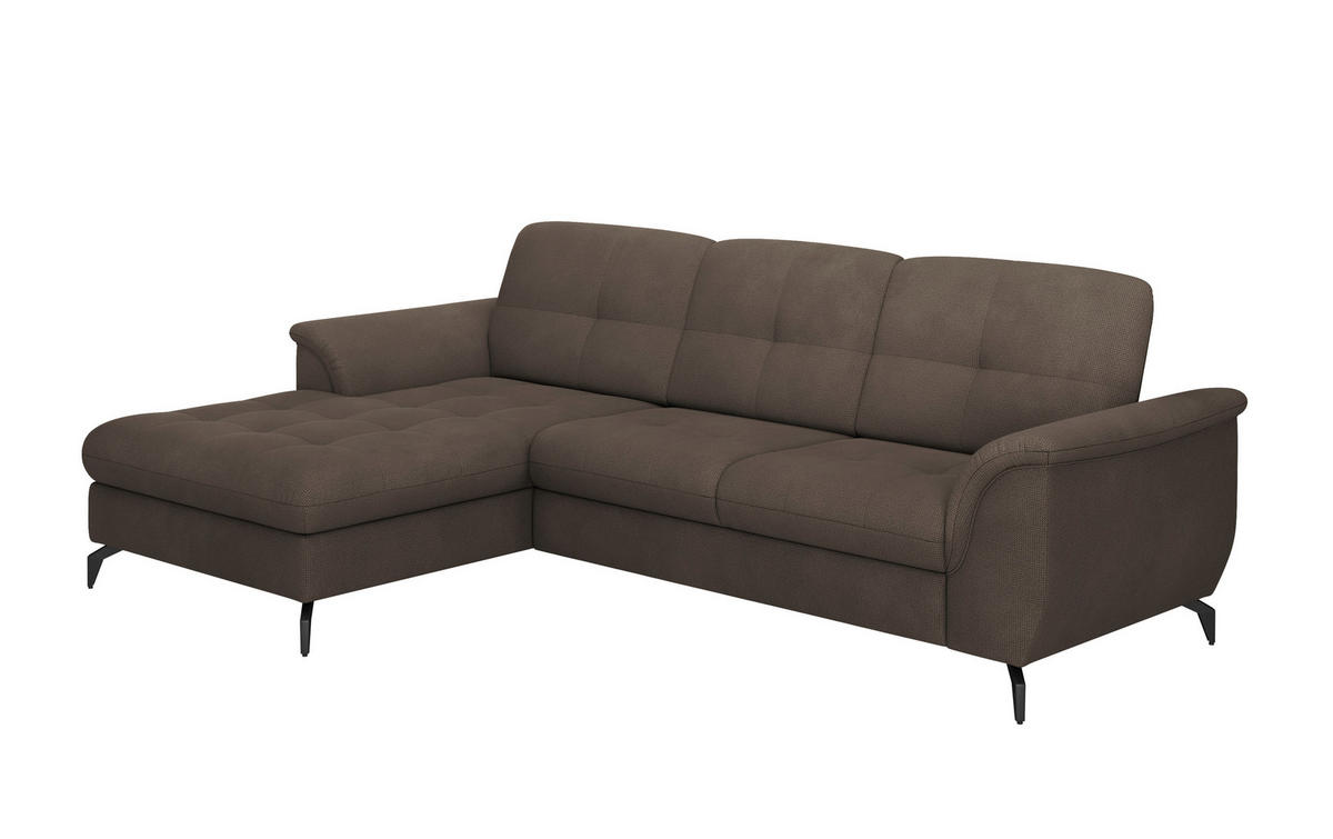 ECKSOFA ZORA E Dunkelbraun Flachgewebe  - Dunkelbraun/Schwarz, MODERN, Textil/Metall (164/262cm) - Sit & More