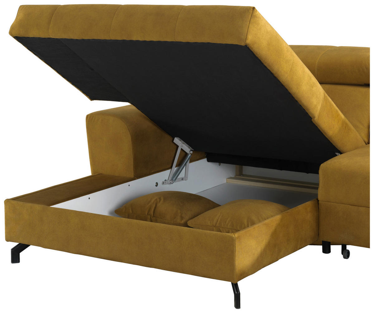 ECKSOFA in Velours Gelb, Grün  267/181 cm  - Gelb/Schwarz, Design, Textil/Metall (267/181cm) - Carryhome