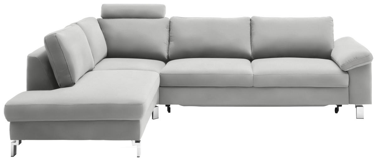 ECKSOFA Echtleder Hellgrau  - Chromfarben/Hellgrau, Design, Leder/Metall (200/281cm) - Pure Home Lifestyle