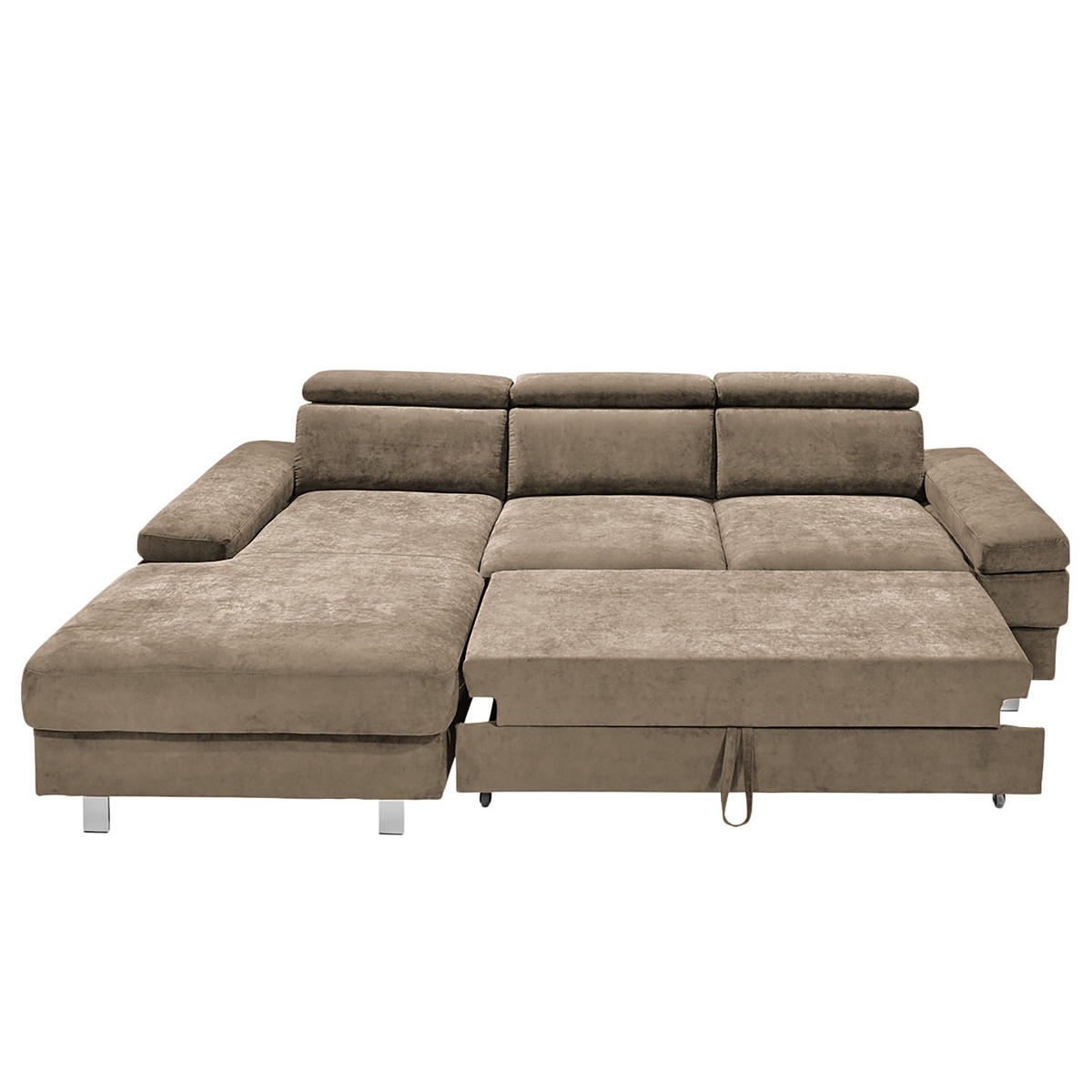 ECKSOFA in Webstoff Schlammfarben  - Schlammfarben/Silberfarben, Konventionell, Textil/Metall (260/82/182cm) - Trendmanufaktur