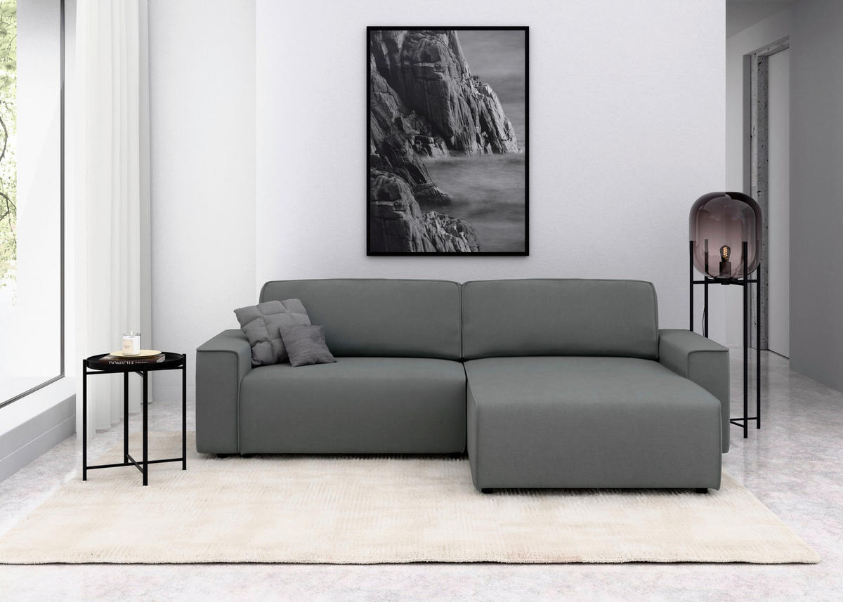 ECKSOFA in Struktur Grau  265/164 cm  - Schwarz/Grau, MODERN, Kunststoff/Textil (265/164cm) - Trendmanufaktur