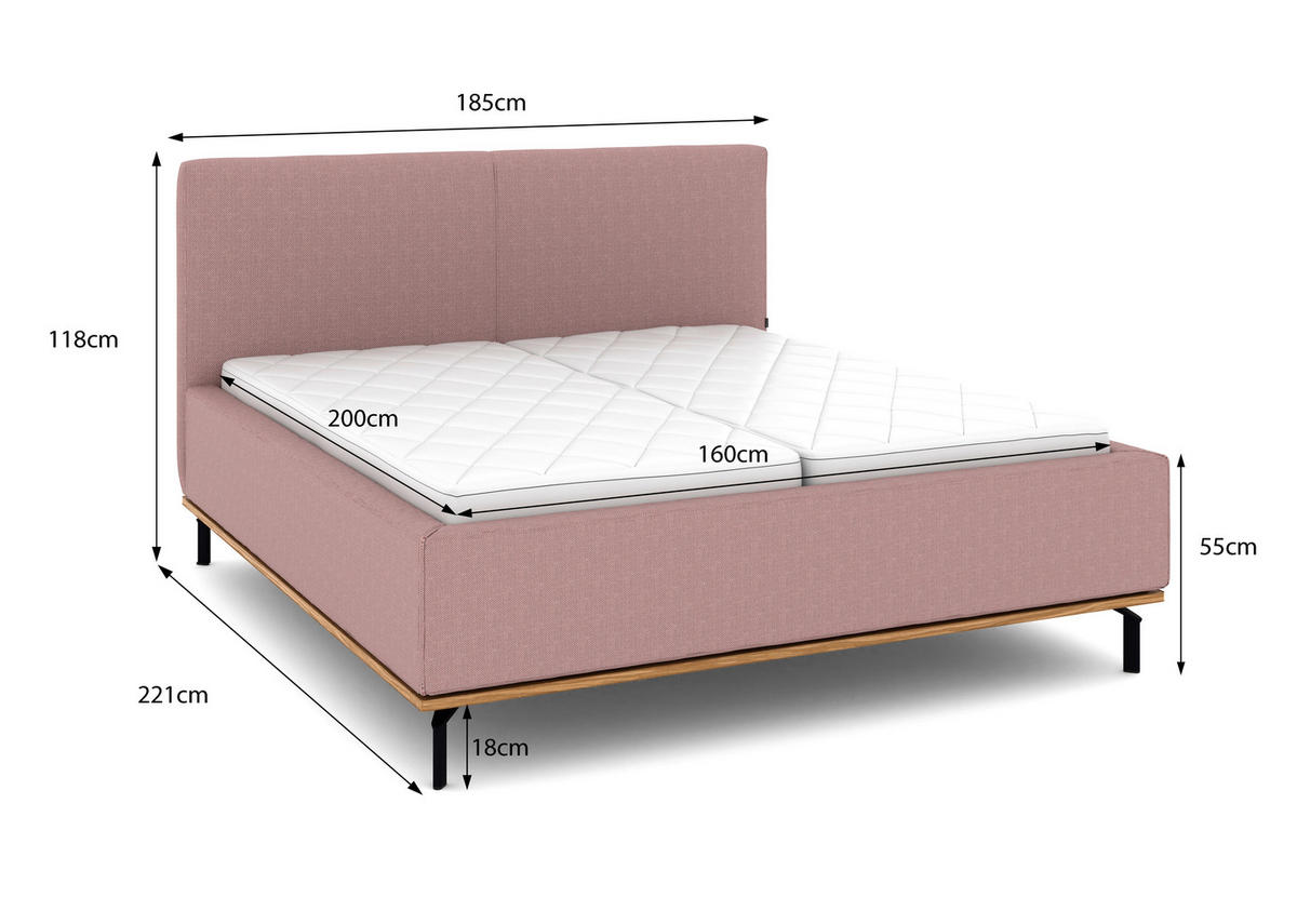 POLSTERBETT Matratze, Lattenrost, Bettkasten 160/200 cm  in Altrosa  - Graphitfarben/Altrosa, Design, Holz/Textil (160/200cm) - Musterring