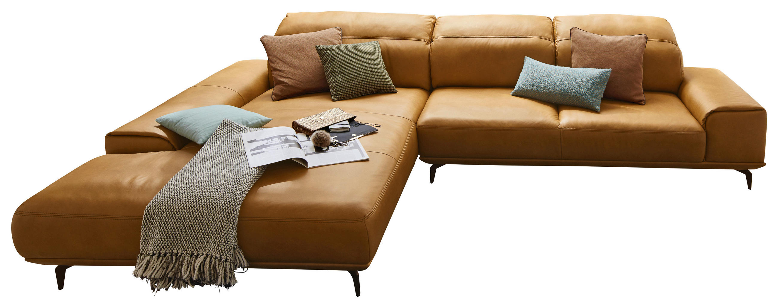 ECKSOFA MR 2490 Gelb Echtleder  - Gelb/Bronzefarben, Design, Leder/Metall (207/342cm) - Musterring