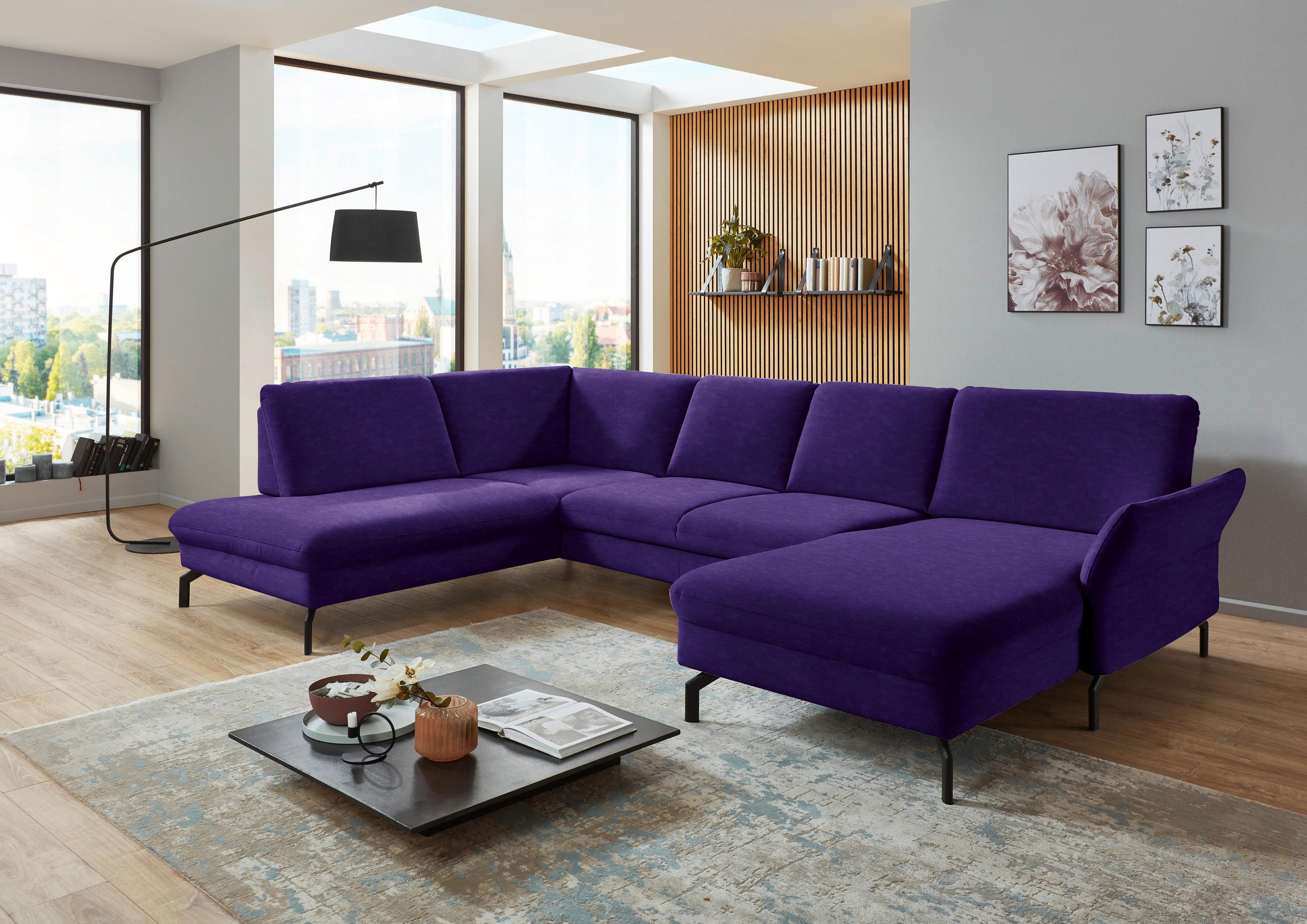 WOHNLANDSCHAFT Lila, Violett Velours  - Lila/Violett, Design, Textil/Metall (220/335/179cm) - Beldomo System