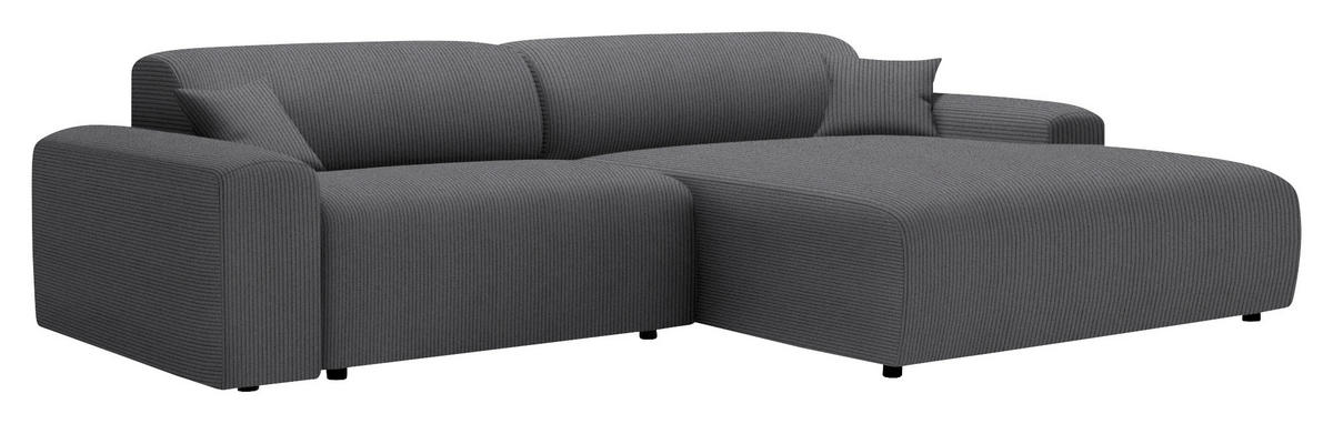 ECKSOFA in Velours, Feincord Grau  292/178 cm  - Schwarz/Grau, Design, Kunststoff/Textil (292/178cm) - home24