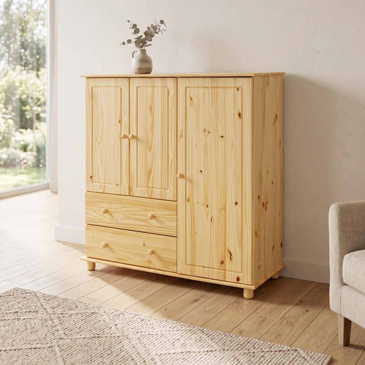 KOMMODE , 132/136/43 cm, 2 Schublade(n)  - Naturfarben, Design, Holz (132/136/43cm) - MID.YOU