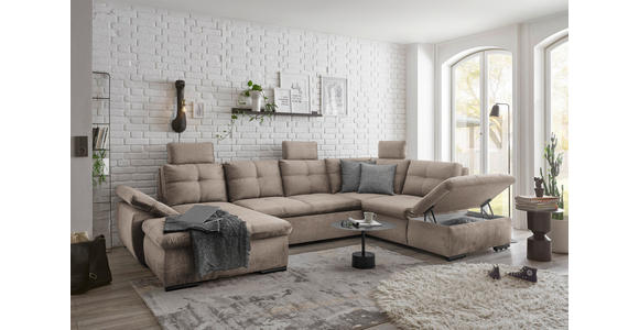 WOHNLANDSCHAFT in Mikrovelours Creme - Creme/Schwarz, KONVENTIONELL, Kunststoff/Textil (127/334/217cm) - Carryhome
