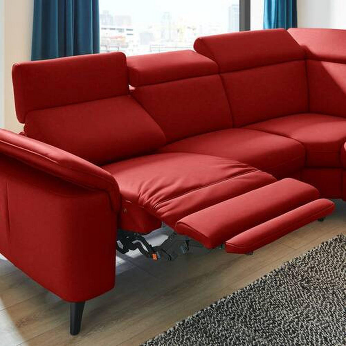 ECKSOFA in Echtleder Rot  - Rot/Schwarz, Design, Leder/Metall (285/239cm) - Cantus