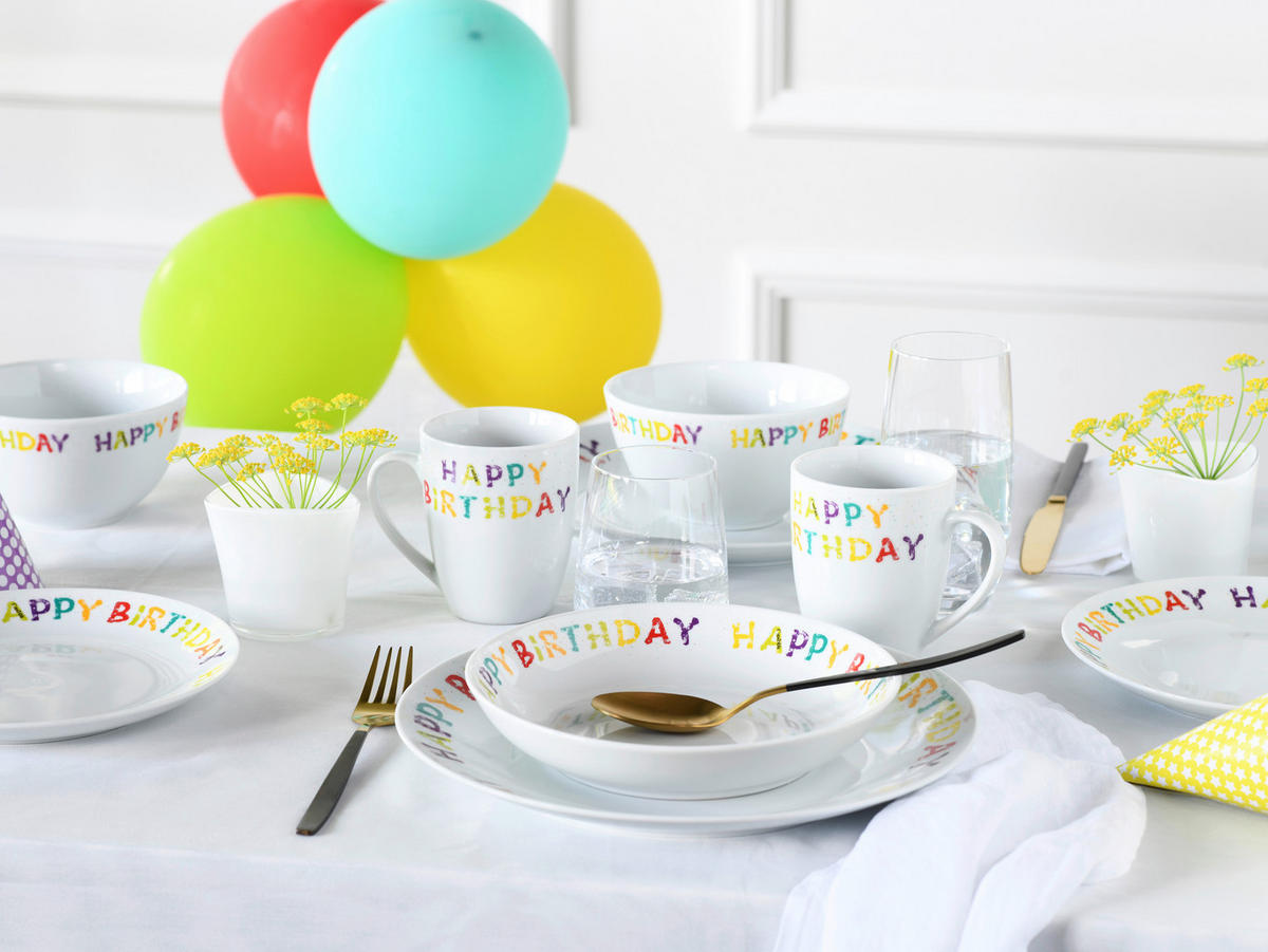KOMBISERVICE Happy Birthday 10-teilig  - Multicolor, Basics, Keramik - Creatable
