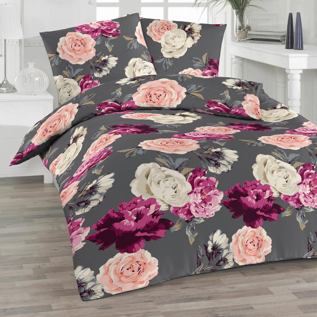 BETTWÄSCHE 2-teilig Renforcé 135/200 cm  - Dunkelgrau, Basics, Textil (135/200cm) - Florella