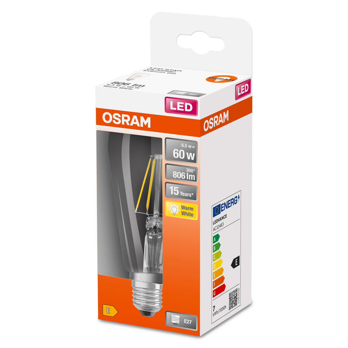 LED-LEUCHTMITTEL   E27 6,5 W 806 lm  - Klar, Basics, Glas (6,4/14,3cm) - Osram