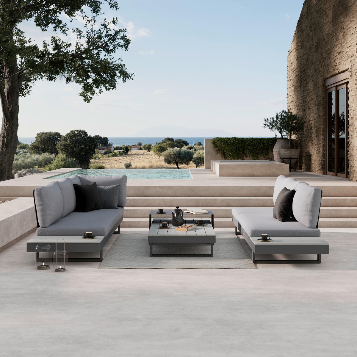 LOUNGEGARNITUR 245/329 cm Aluminium  - Dunkelgrau/Anthrazit, MODERN, Kunststoff/Textil (245/329cm) - Ambia Garden