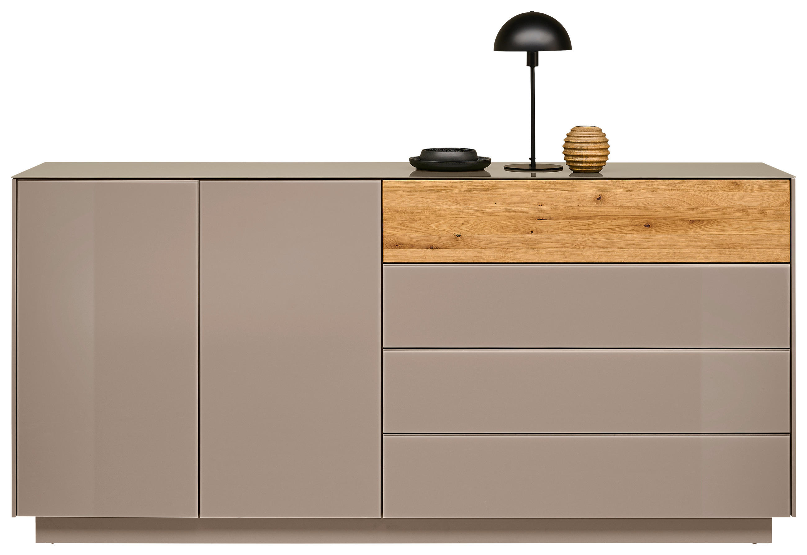 SIDEBOARD Eichefarben, Taupe  189/90/42 cm  - Taupe/Eichefarben, Design, Glas/Holz (189/90/42cm) - Novel