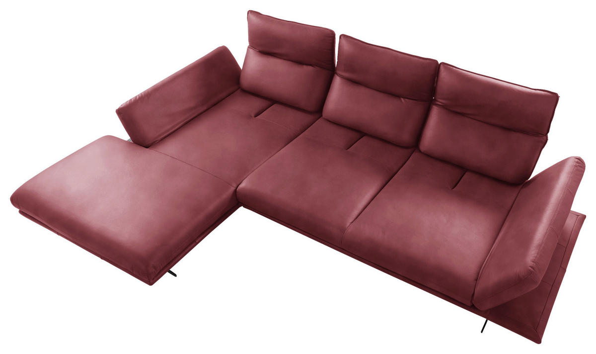 ECKSOFA Kirschrot Echtleder Armteilverstellung, Kopfteilverstellung, Sitztiefenverstellung  - Schwarz/Kirschrot, Design, Leder/Metall (180/291cm) - Celina Home