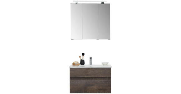 BADEZIMMER 3-teilig in 72 cm - Eiche grau/Weiß, Design, Keramik/Holzwerkstoff (72cm) - Novel