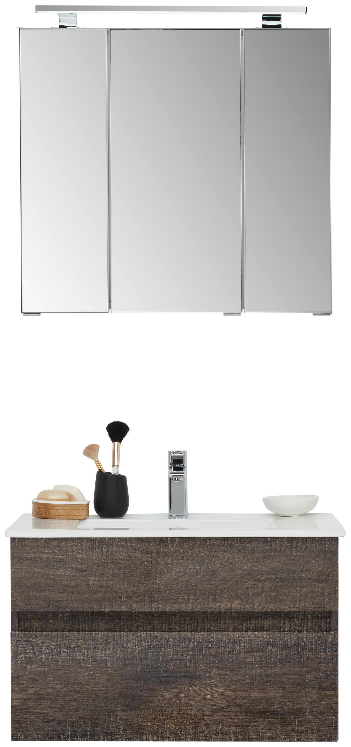 BADEZIMMER 3-teilig  in 72 cm  - Eiche grau/Weiß, Design, Keramik/Holzwerkstoff (72cm) - Novel