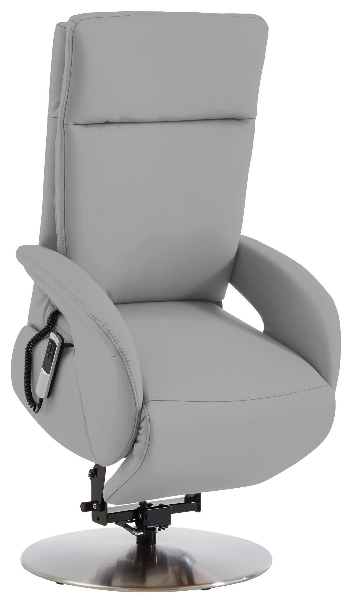 RELAXSESSEL in Leder Hellgrau  - Edelstahlfarben/Hellgrau, Design, Leder/Metall (70/108/80cm) - Cantus