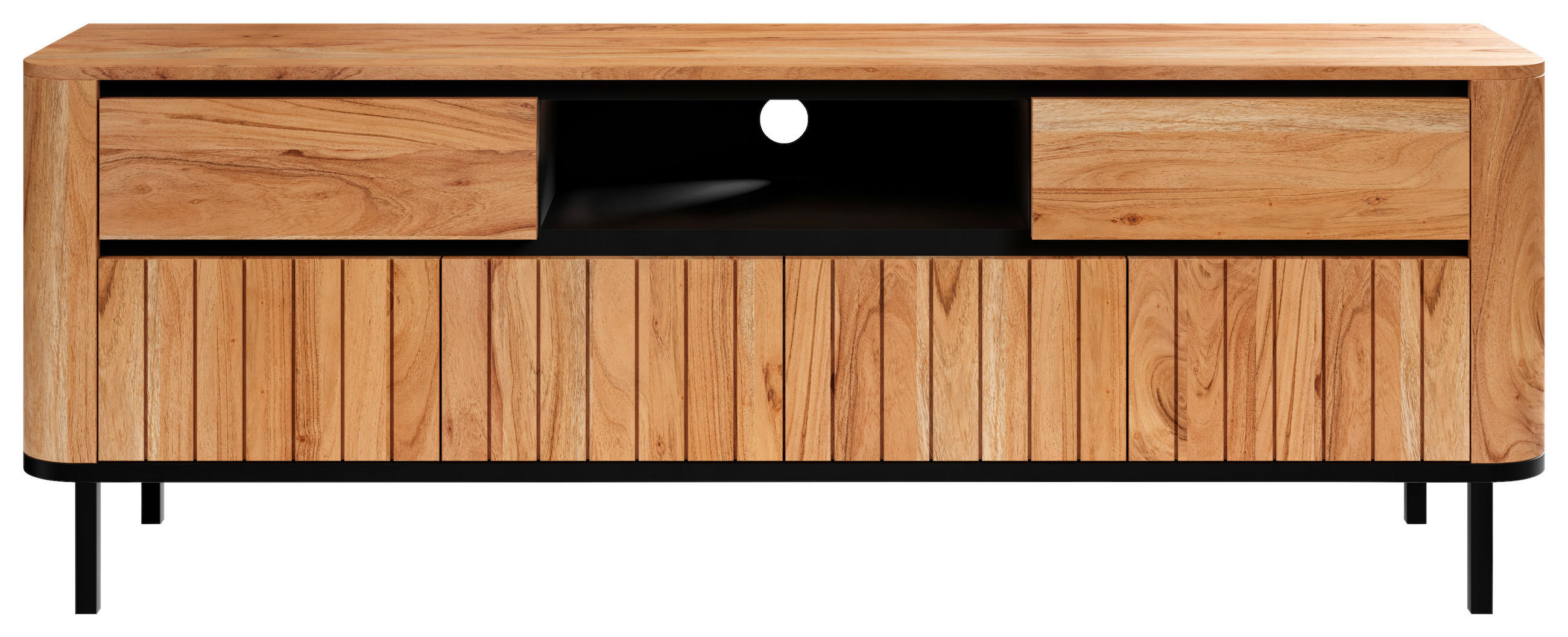 LOWBOARD NARA  in 177/62,5/42 cm  - Schwarz/Naturfarben, KONVENTIONELL, Holz/Metall (177/62,5/42cm) - Livetastic
