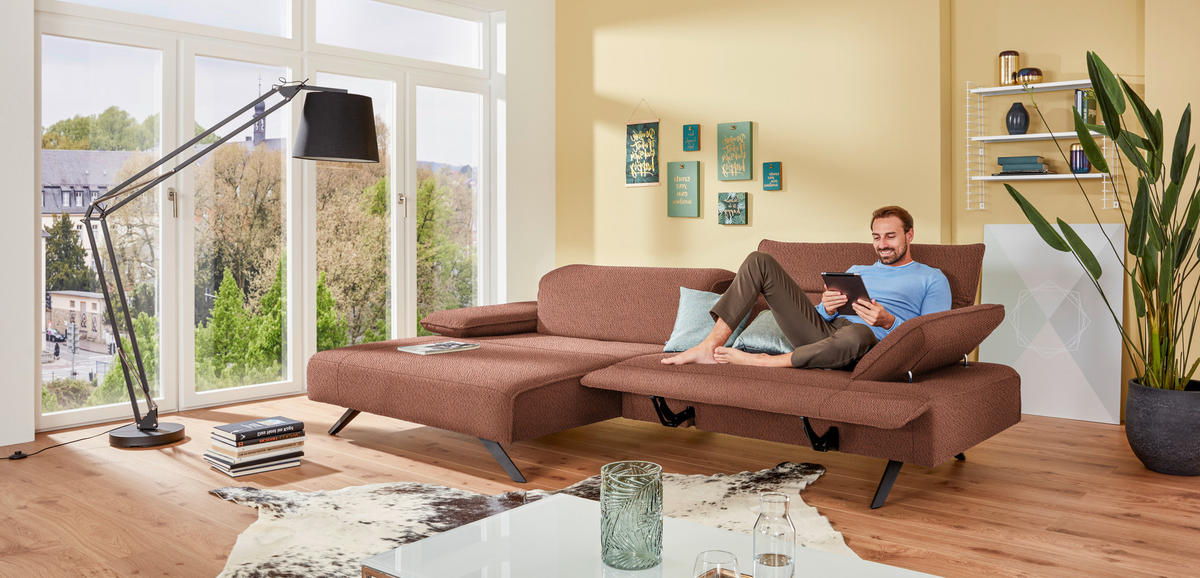 ECKSOFA in Flachgewebe Terracotta  - Anthrazit/Terracotta, Design, Textil/Metall (166/280cm) - Johann Jakob