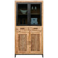 VITRINE  in massiv Mangoholz Naturfarben, Hellbraun - Hellbraun/Schwarz, Design, Glas/Holz (90/180/40cm) - Carryhome