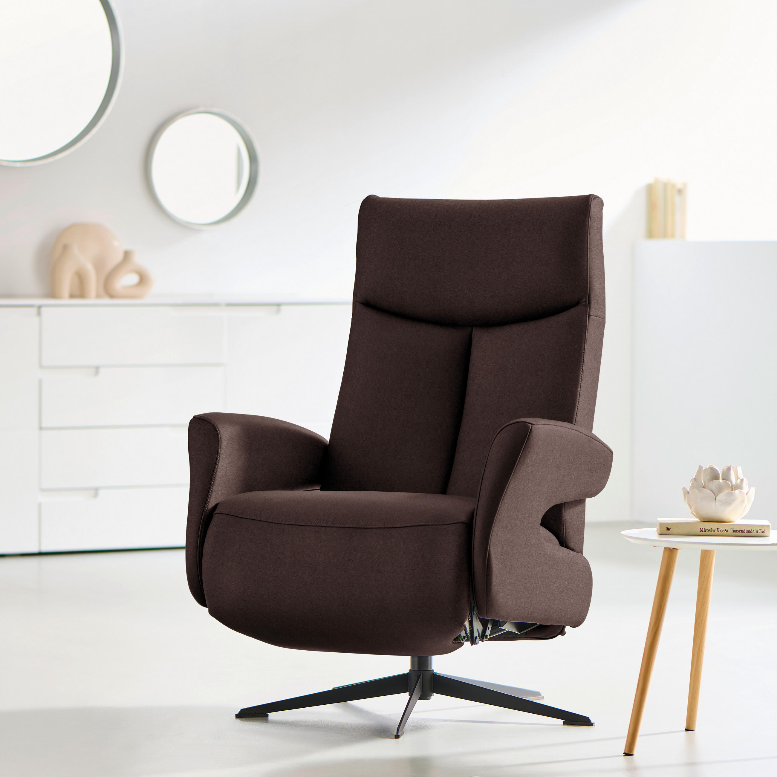 RELAXSESSEL Echtleder Relaxfunktion    - Dunkelbraun/Schwarz, Design, Leder/Metall (74/105/82cm) - Welnova