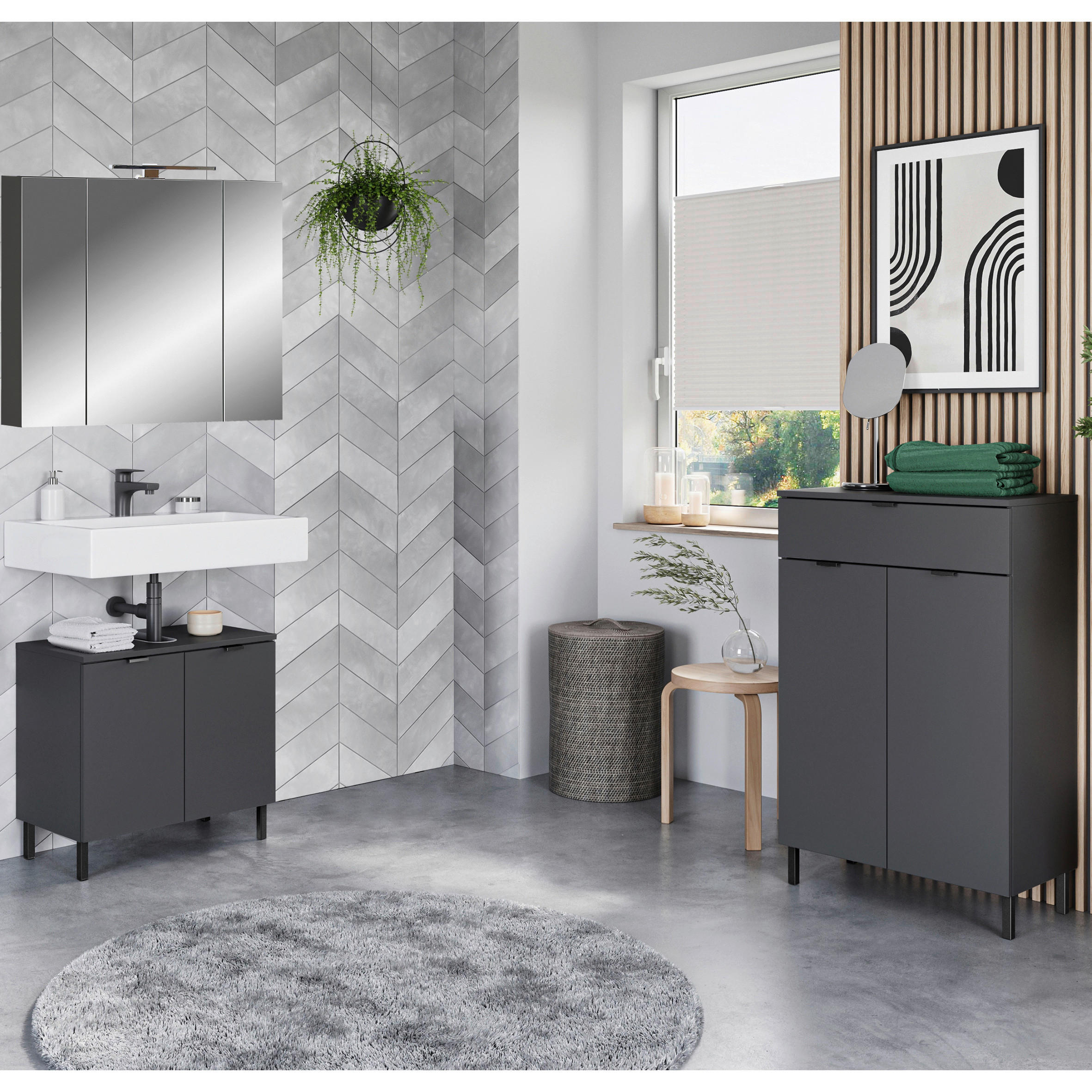 BADEZIMMER 3-teilig  in 136 cm  - Schwarz/Graphitfarben, MODERN, Holzwerkstoff/Metall (136cm) - Germania