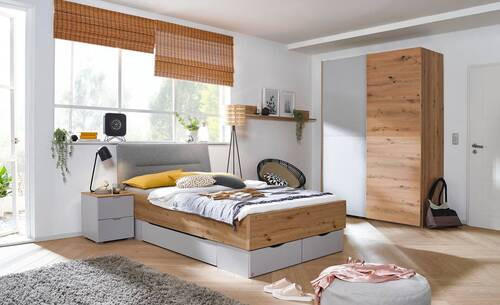 BETT 120/200 cm Grau, Eichefarben  - Eichefarben/Grau, Trend, Textil (120/200cm) - Stylife
