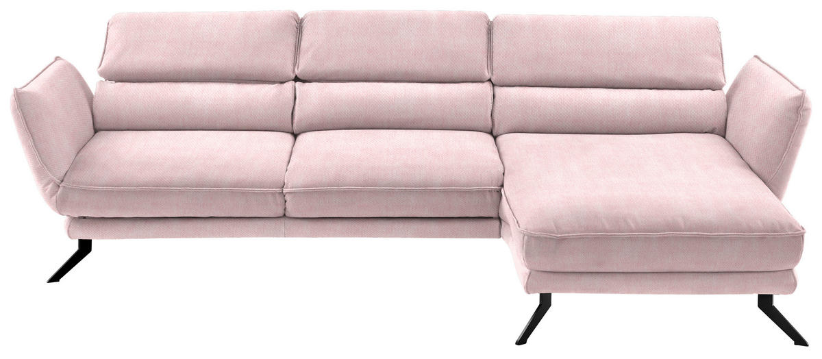 ECKSOFA in Velours Hellrosa  - Hellrosa/Schwarz, Design, Textil/Metall (283/153cm) - Valdera